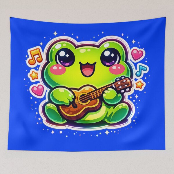 Item preview, Neon Frog Musician Playing Tiny Guitar – Cute Cartoon Musical Frog Art designed and sold by ArtsyExplorer.