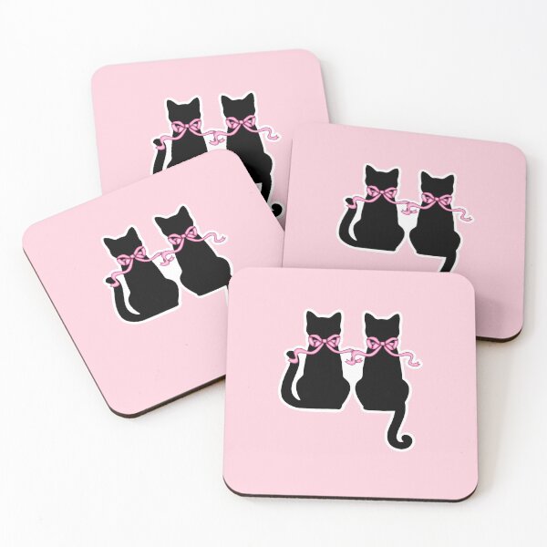 Item preview, Coquette Sitting Cats Silhouette Twin Pink Ribbon Bows designed and sold by Kaimarbe | Cute Stickers & Apparel.