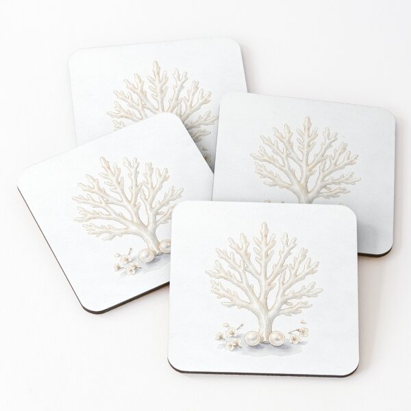 Item preview, Coral Branch Pearl Watercolor Art -  Luxury Coastal Ocean Print designed and sold by LuminaArtRO.