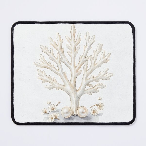 Item preview, Coral Branch Pearl Watercolor Art - Luxury Coastal Ocean Print designed and sold by LuminaArtRO.
