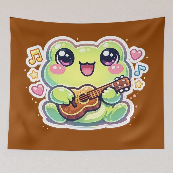 Item preview,  Frog Musician Playing Tiny Guitar – Cute Cartoon Musical Frog Pastel Art designed and sold by ArtsyExplorer.