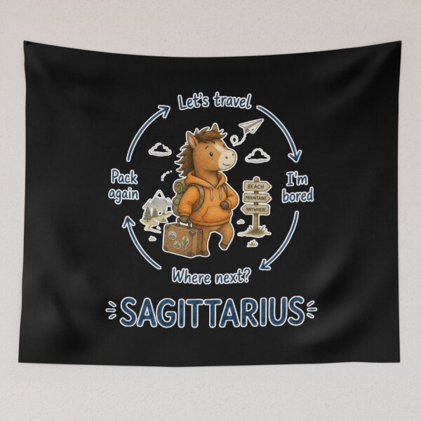 Item preview, Sagittarius Travel Wanderlust Cycle Cute Horse Zodiac Meme Art designed and sold by AMS.