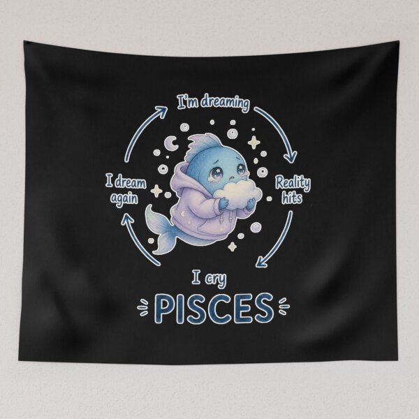 Item preview, Pisces Daydreaming Reality Hits Cycle Cute Fish Zodiac Meme Art designed and sold by AMS.