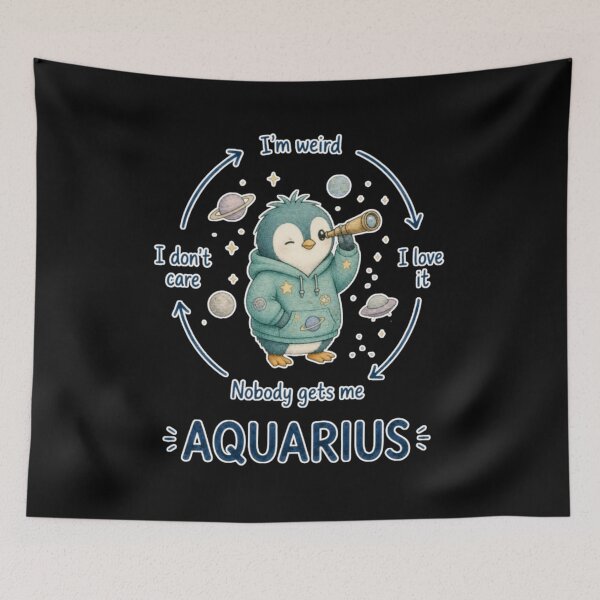 Item preview, Aquarius Weird Independent Cycle Cute Penguin Zodiac Meme Art designed and sold by AMS.