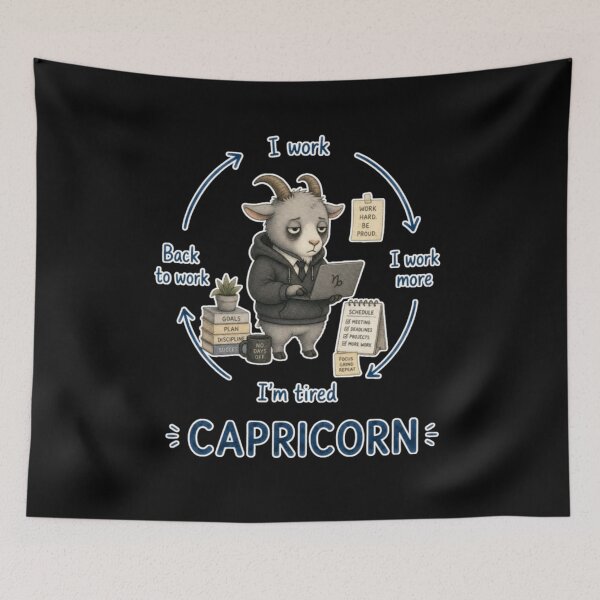 Item preview, Capricorn Workaholic Hustle Cycle Cute Goat Zodiac Meme Art designed and sold by AMS.