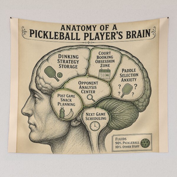 Item preview, Pickleball Player Brain Scan – Funny Vintage Anatomy Humor Art | Pickleball Gift designed and sold by irfanshikh.