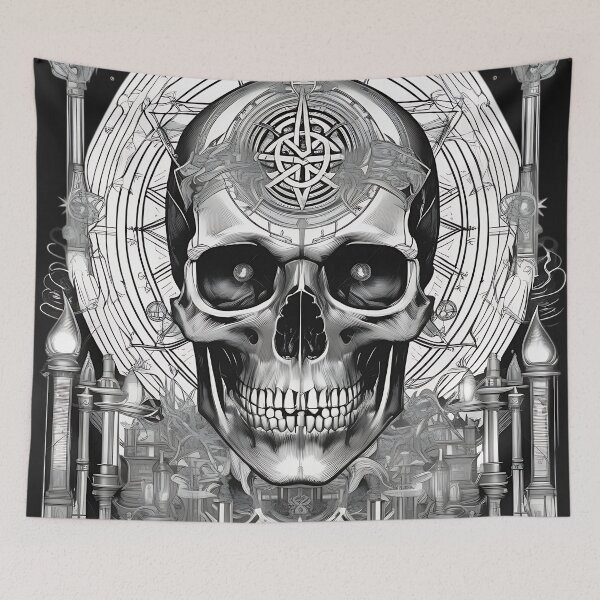 Item preview, Gothic Alchemist Skull - Occult Geometric Halo Engraving Art designed and sold by DarkOriginArts.