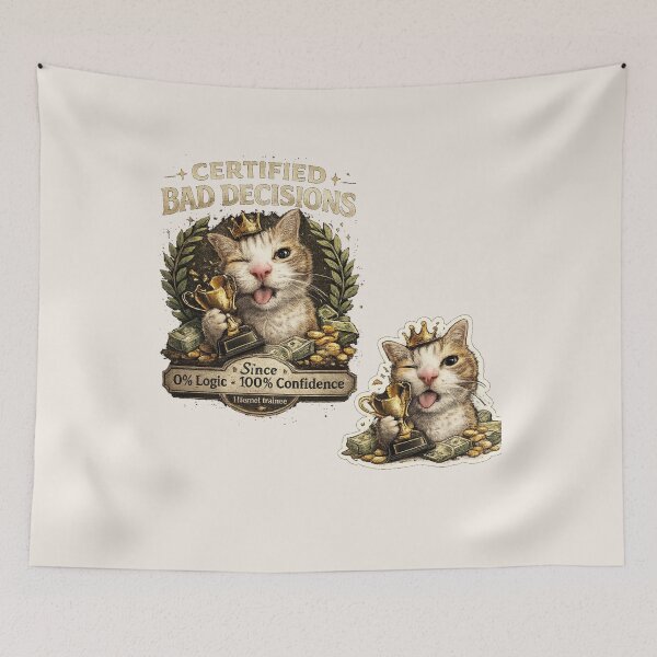 Item preview, Certified Bad Decisions Cat Funny Meme Graphic T-Shirts designed and sold by KDesignCrafts.