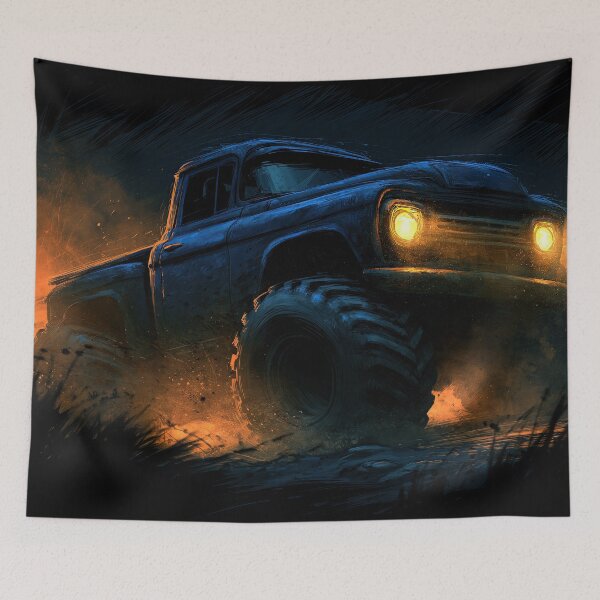 Item preview, Blue Truck with Golden Headlights in Fog designed and sold by Piotrek0001.