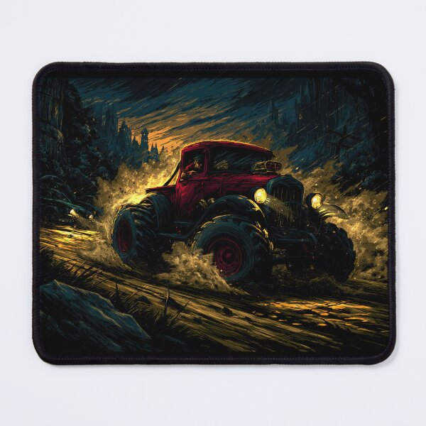 Item preview, Red Truck with Glowing Lights in Dark Woods designed and sold by Piotrek0001.