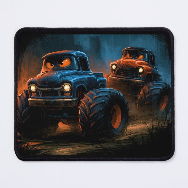 Item preview, Two Blue Trucks in Golden Night Fog designed and sold by Piotrek0001.