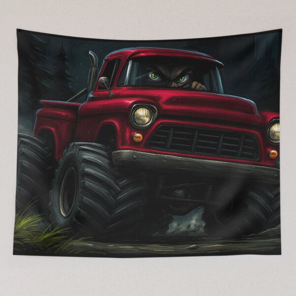 Item preview, Cartoon Style Red Truck in Dark Forest designed and sold by Piotrek0001.