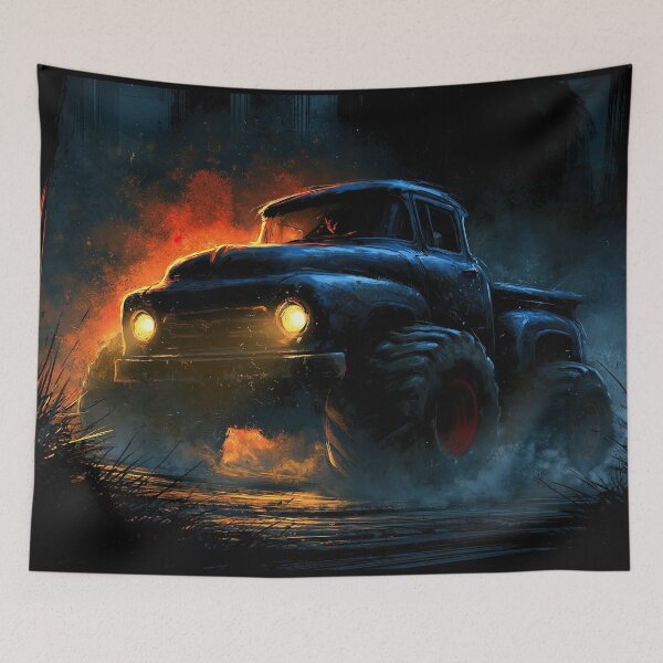 Item preview, Truck Silhouette with Glowing Orange Headlights designed and sold by Piotrek0001.
