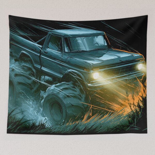 Item preview, Teal Blue Truck in Dark Green Forest Fog designed and sold by Piotrek0001.