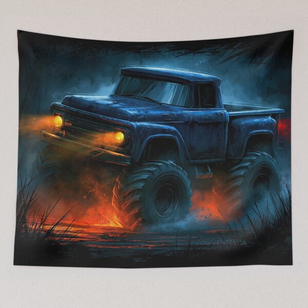 Item preview, Blue Truck Glowing in Red Fire Light designed and sold by Piotrek0001.