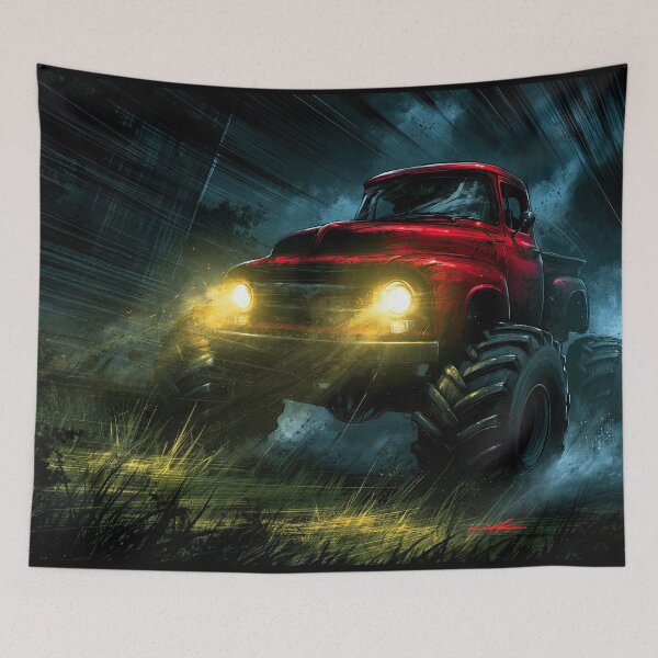 Item preview, Red Monster Truck Speeding in Heavy Rain designed and sold by Piotrek0001.