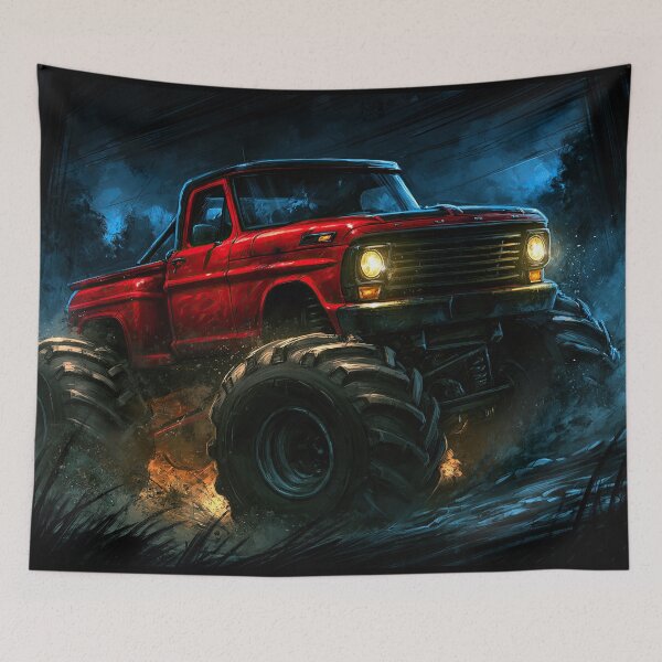 Item preview, Red 4x4 Truck in Deep Blue Night Forest designed and sold by Piotrek0001.