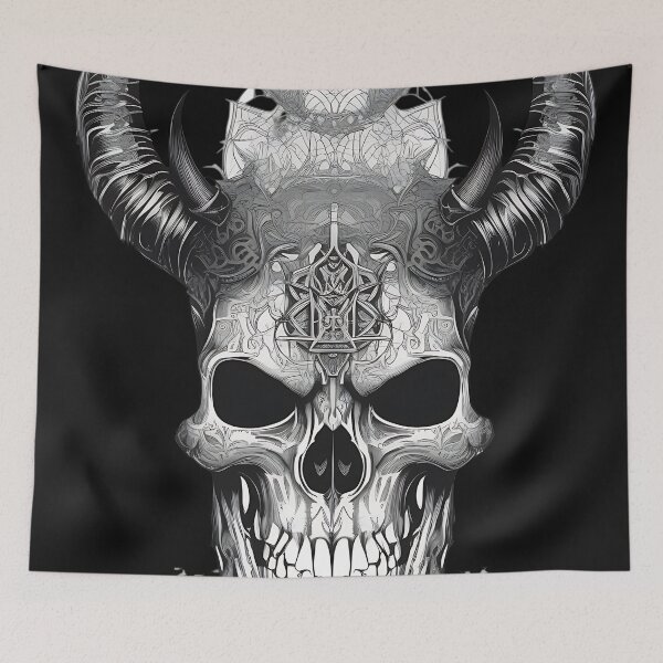 Item preview, Gothic Horned Demon Skull Engraving designed and sold by DarkOriginArts.