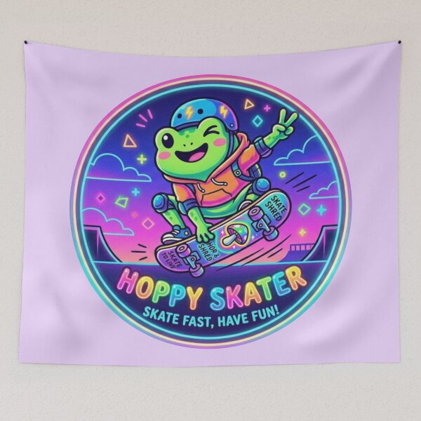 Item preview, Neon Skateboard Frog Doing Tricks – Cool Cartoon Frog Street Aesthetic designed and sold by ArtsyExplorer.