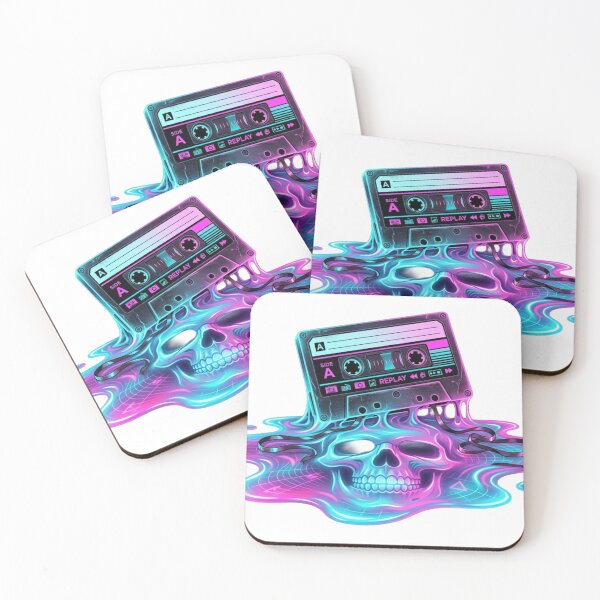 Item preview, Retro Neon Cassette Tape Melting Skull Art designed and sold by JeevanStickers.