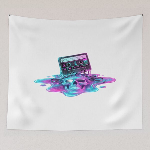 Item preview, Retro Neon Cassette Tape Melting Skull Art designed and sold by JeevanStickers.