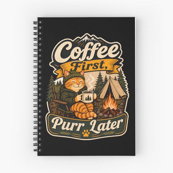 Item preview, Coffee First Purr Later Camping Cat designed and sold by MonLeo Studio.