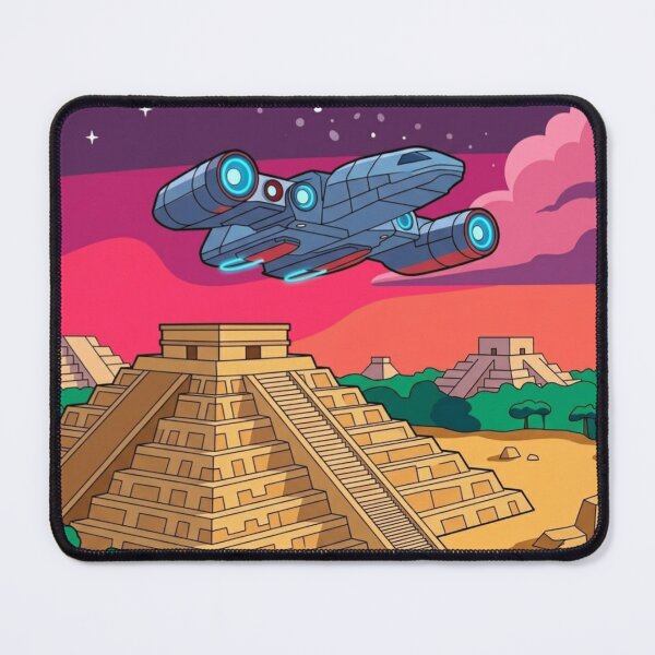 Item preview, Spaceship Over Ancient Pyramids – Futuristic Sci‑Fi Fantasy Design designed and sold by Dogandesighn.