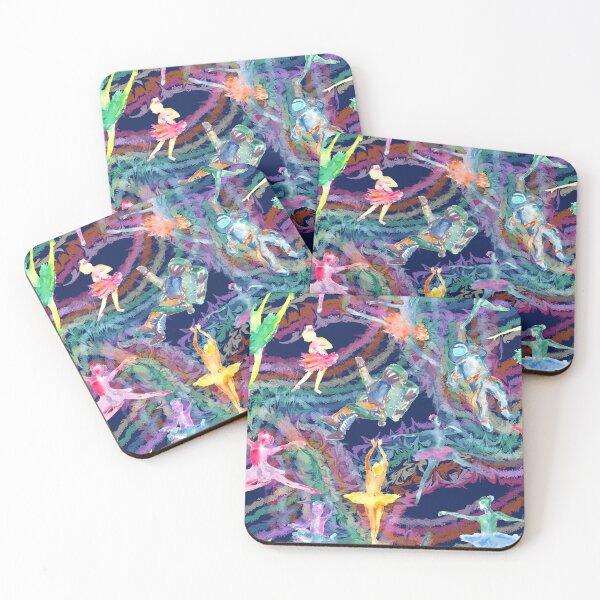 Item preview, Ballerinas and Astronauts Barbed Rainbow Blue Background  designed and sold by FaireWaveArt.