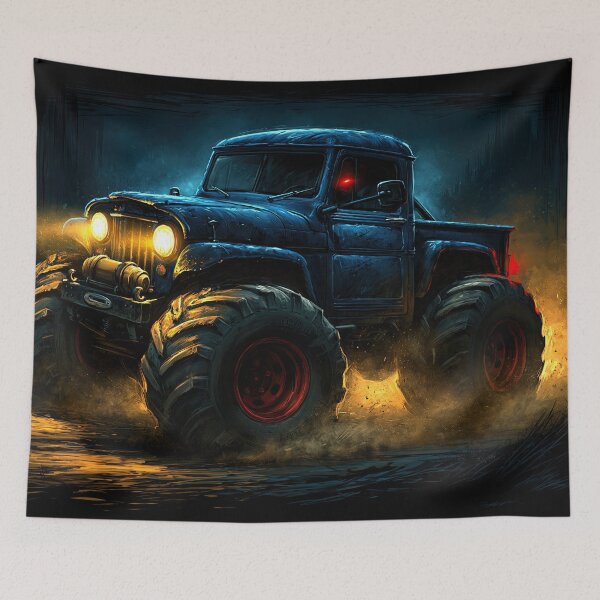 Item preview, Dark Monster Truck with Glowing Yellow Lights and Red Eyes designed and sold by Piotrek0001.