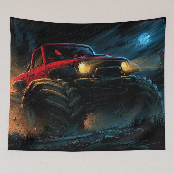 Item preview, Red Monster Truck in Moonlight and Dust Storm designed and sold by Piotrek0001.