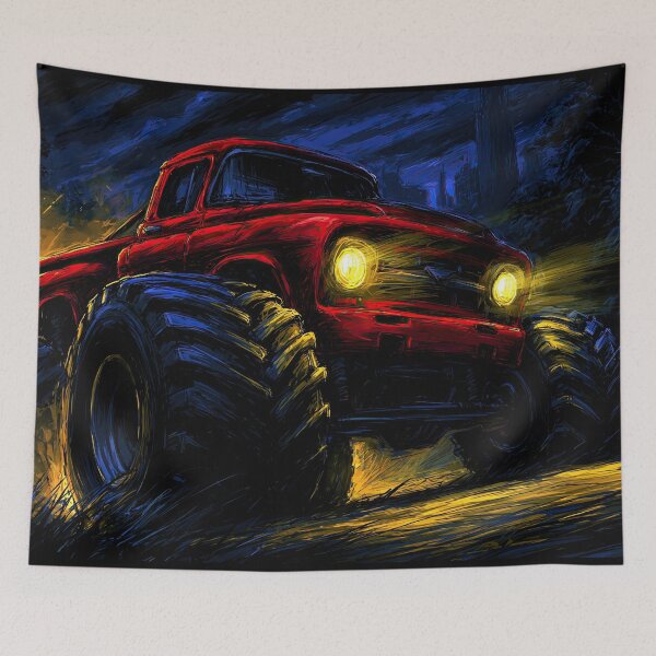 Item preview, Red 4x4 Truck with Bright Headlights in Deep Blue Night designed and sold by Piotrek0001.
