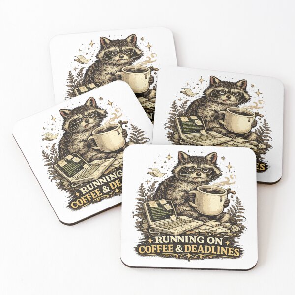 Item preview, Running On Coffee And Deadlines Raccoon T-Shirt designed and sold by NeonVoid Studio.