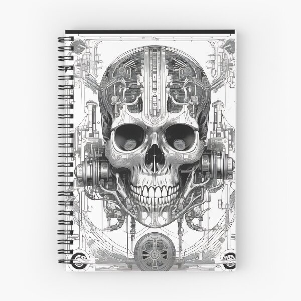 Item preview, Biomechanical Cyberpunk Mech Skull Engraving designed and sold by DarkOriginArts.