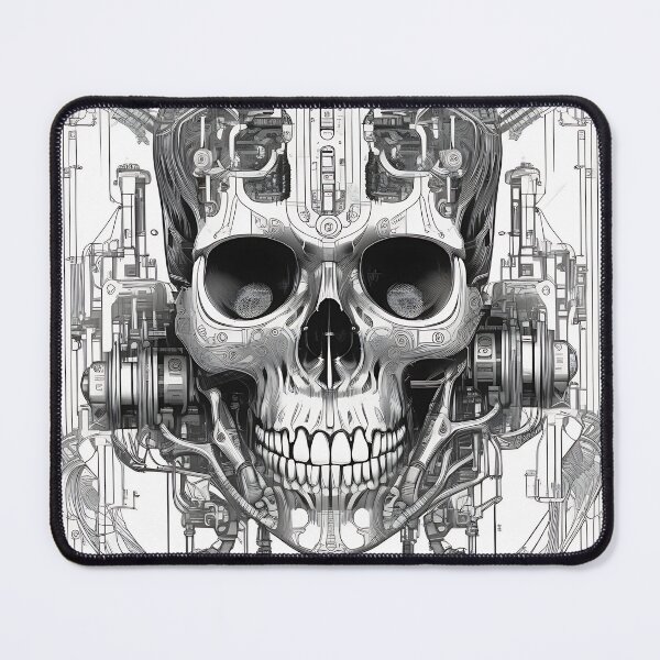 Item preview, Biomechanical Cyberpunk Mech Skull Engraving designed and sold by DarkOriginArts.