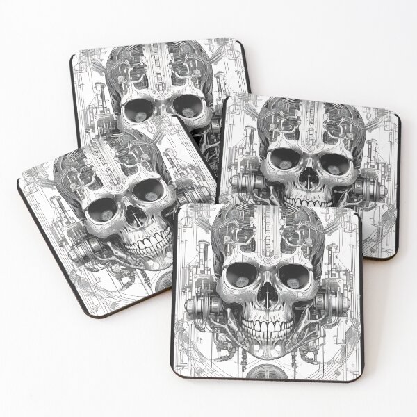 Item preview, Biomechanical Cyberpunk Mech Skull Engraving designed and sold by DarkOriginArts.
