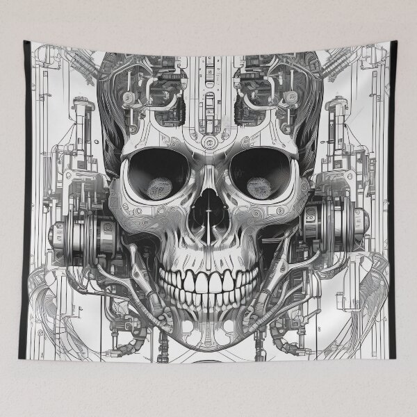 Item preview, Biomechanical Cyberpunk Mech Skull Engraving designed and sold by DarkOriginArts.
