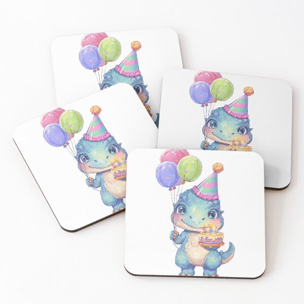 Item preview, Cute Blue Three Rex Birthday Dinosaur with Cake and Balloons designed and sold by Tronstell.
