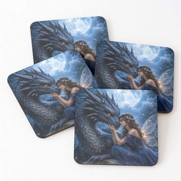 Item preview, Moon Dragon and Fairy Fantasy Art | Enchanted Night Dragon Wall Art designed and sold by DrakariArt.