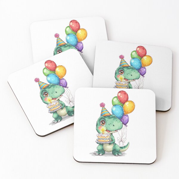 Item preview, Cute Birthday T-Rex Dinosaur with Cake and Balloons Sticker designed and sold by Tronstell.