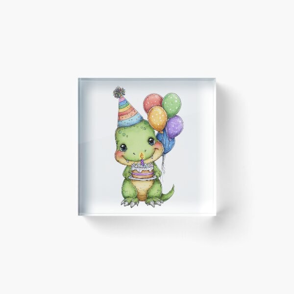 Item preview, Cute Baby T-Rex with Rainbow Party Hat and Birthday Cake designed and sold by Tronstell.