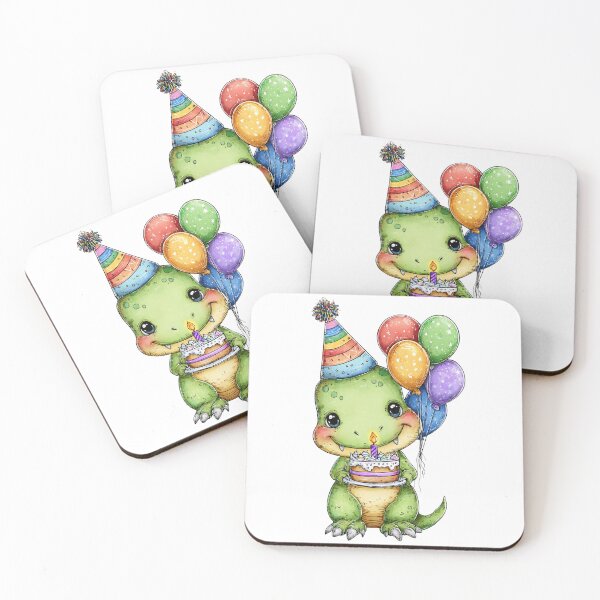 Item preview, Cute Baby T-Rex with Rainbow Party Hat and Birthday Cake designed and sold by Tronstell.
