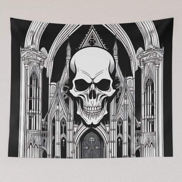 Item preview, Gothic Cathedral Architecture Skull Engraving designed and sold by DarkOriginArts.