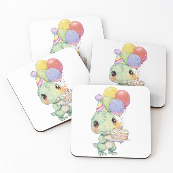 Item preview, Cute Baby T-Rex Birthday Dinosaur holding a Sprinkles Cake designed and sold by Tronstell.