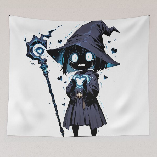 Item preview, Sad Chibi Shadow Mage | Cute Dark Fantasy Witch with Glowing Heart designed and sold by TattooDrive.