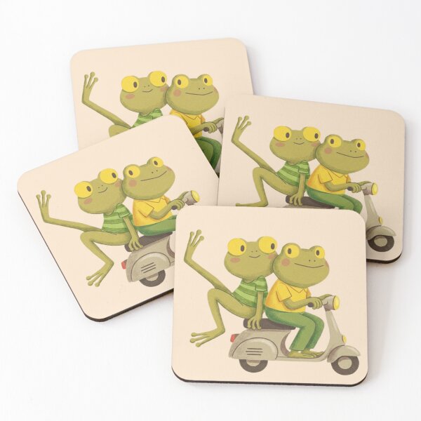 Item preview, two cartoon frogs riding a beige scooter designed and sold by 123ks.