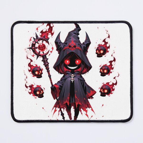 Item preview, Demonic Chibi Warlock | Dark Fantasy Shadow Mage with Hellfire Skulls designed and sold by TattooDrive.