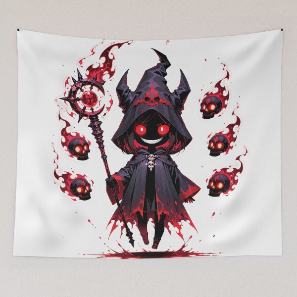 Item preview, Demonic Chibi Warlock | Dark Fantasy Shadow Mage with Hellfire Skulls designed and sold by TattooDrive.