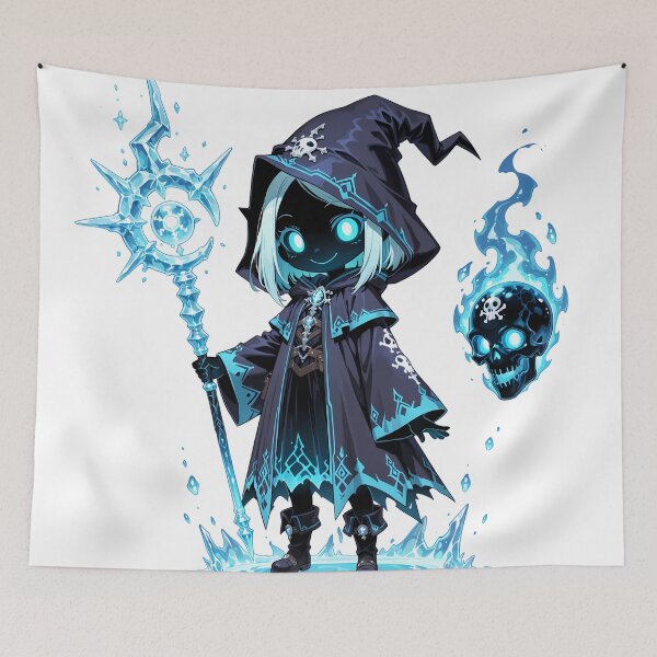Item preview, Frozen Shadow Mage Chibi | Cute Ice Necromancer with Blue Spirit Flame designed and sold by TattooDrive.
