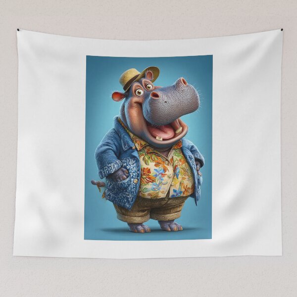 Item preview, Cheerful Hippo in Colorful Summer Attire designed and sold by Artessie.