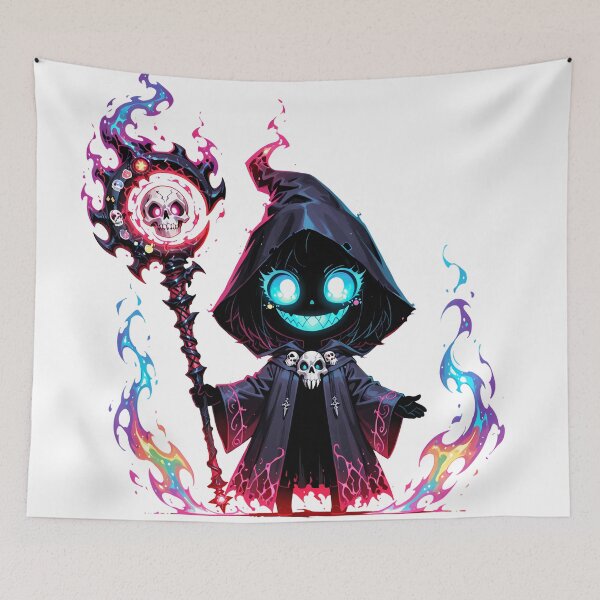 Item preview, Cosmic Chibi Necromancer | Cute Rainbow Shadow Mage with Spirit Flames designed and sold by TattooDrive.